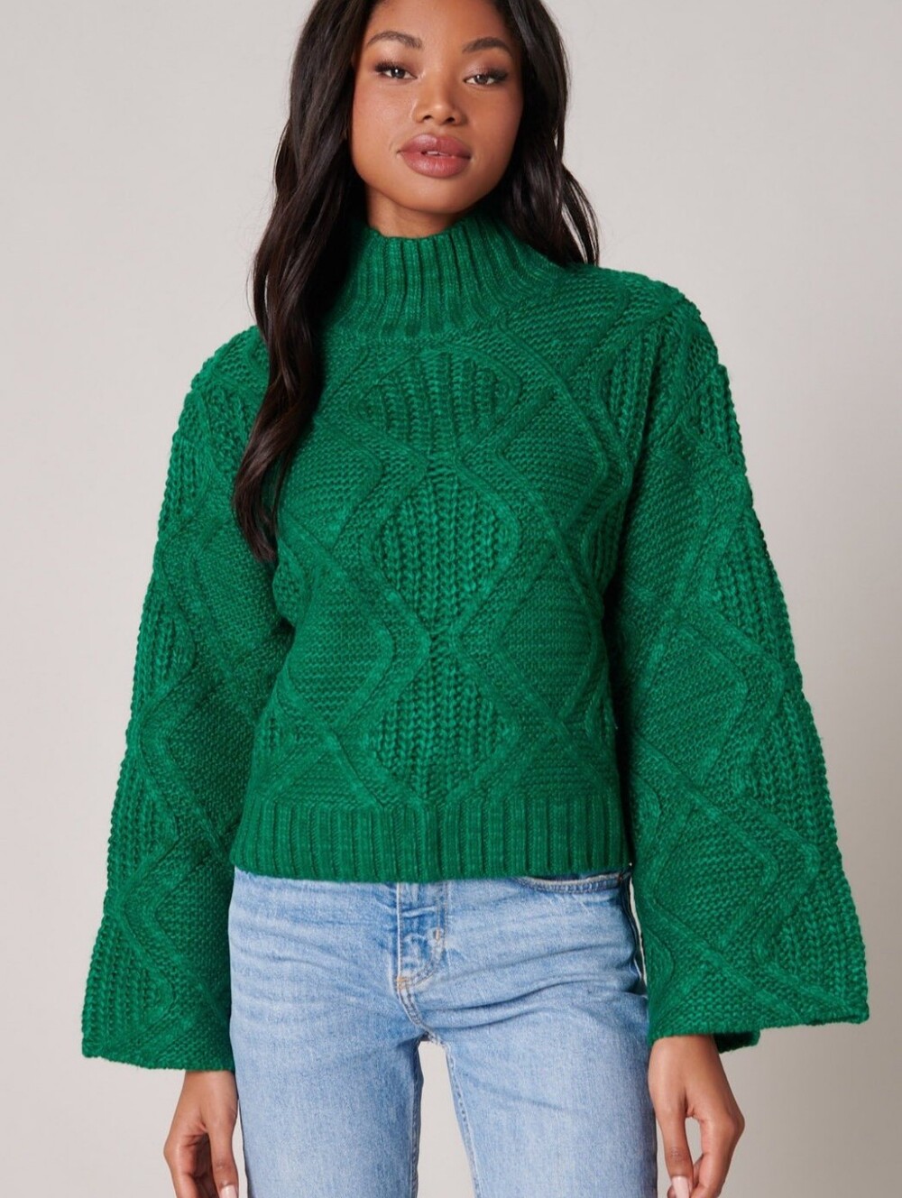 Sugar + Lips Ivy Leaque Cable Knit Sweater In Emerald Green Size Small